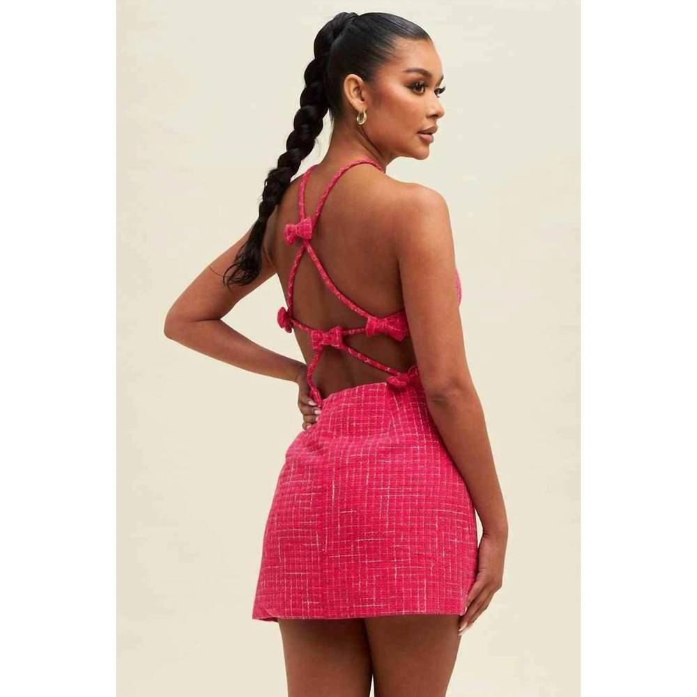 NEW LUXXEL bow cutout mini dress in fuchsia - Picture 2 of 2